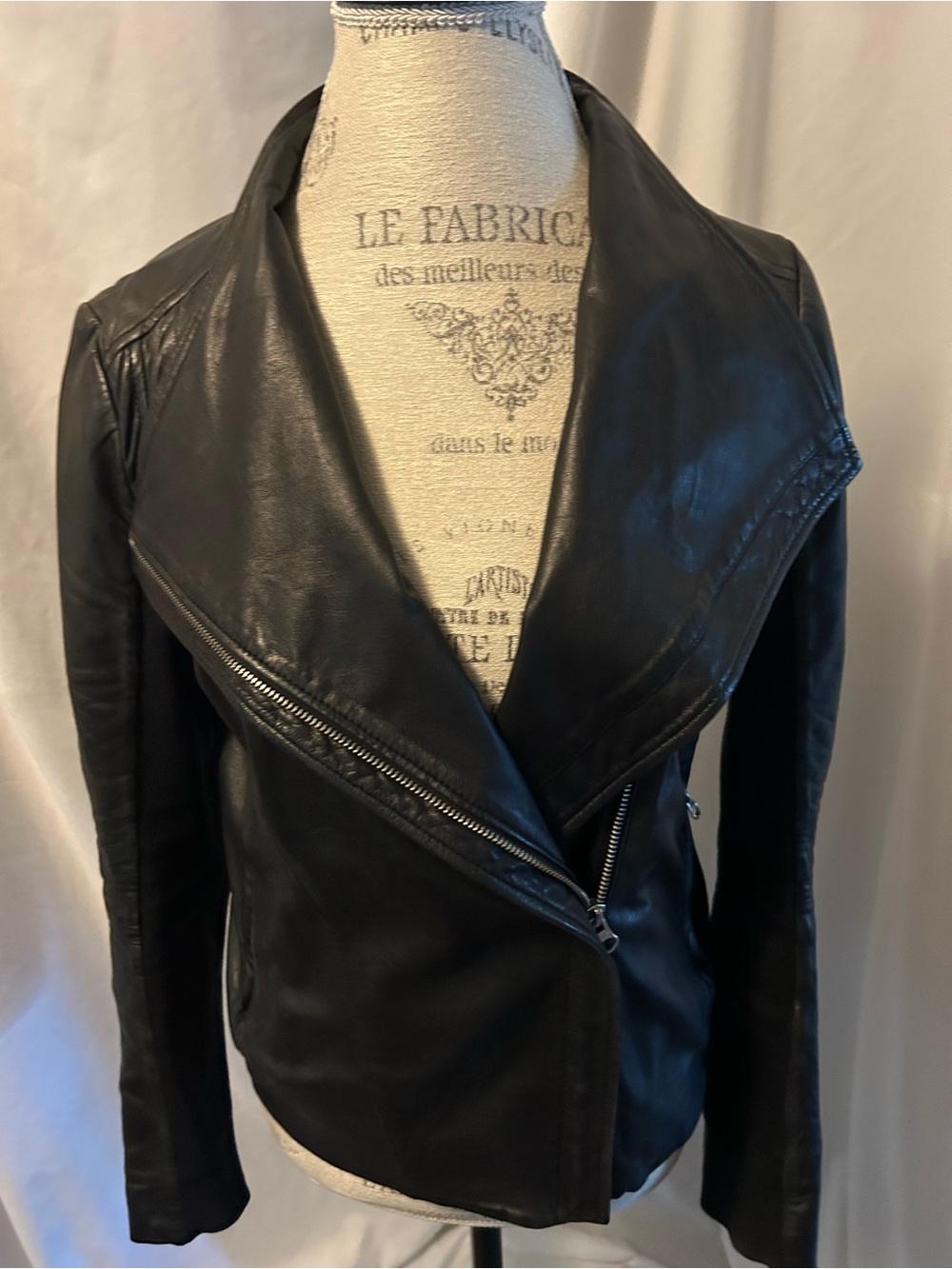 Black Leather Asymmetric Zip Women's Jacket